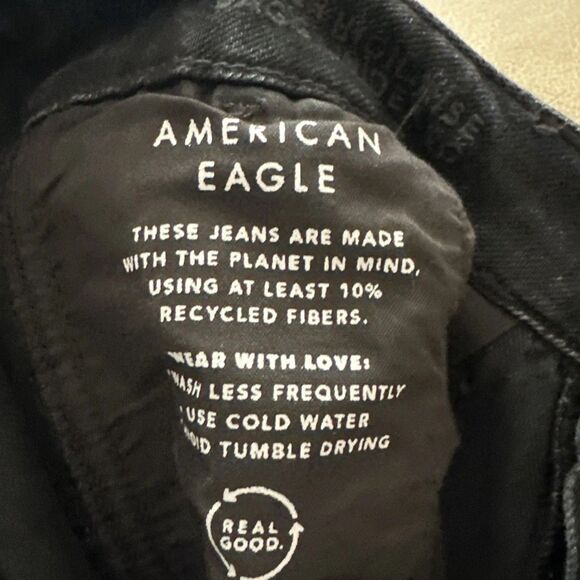 American Eagle Baggy Wide‎ Leg Jeans Womens 4 Black Bootcut Cargo Y2K Hi Rise - Picture 12 of 12